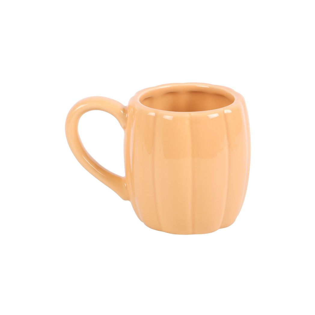 Back view of orange pumpkin shaped Halloween mug