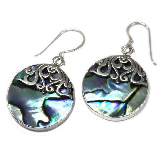 Abalone Shell & Silver Disc Earrings