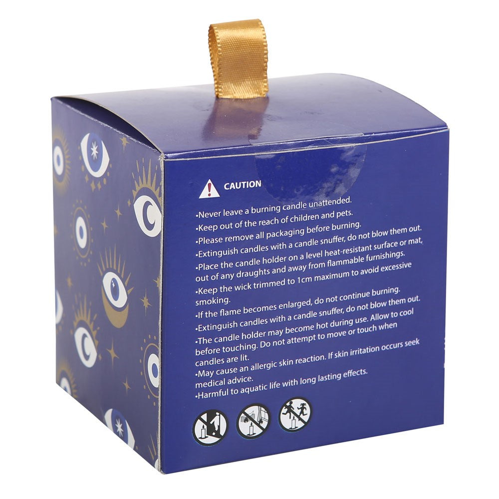 Back of white sage crystal candle packaging
