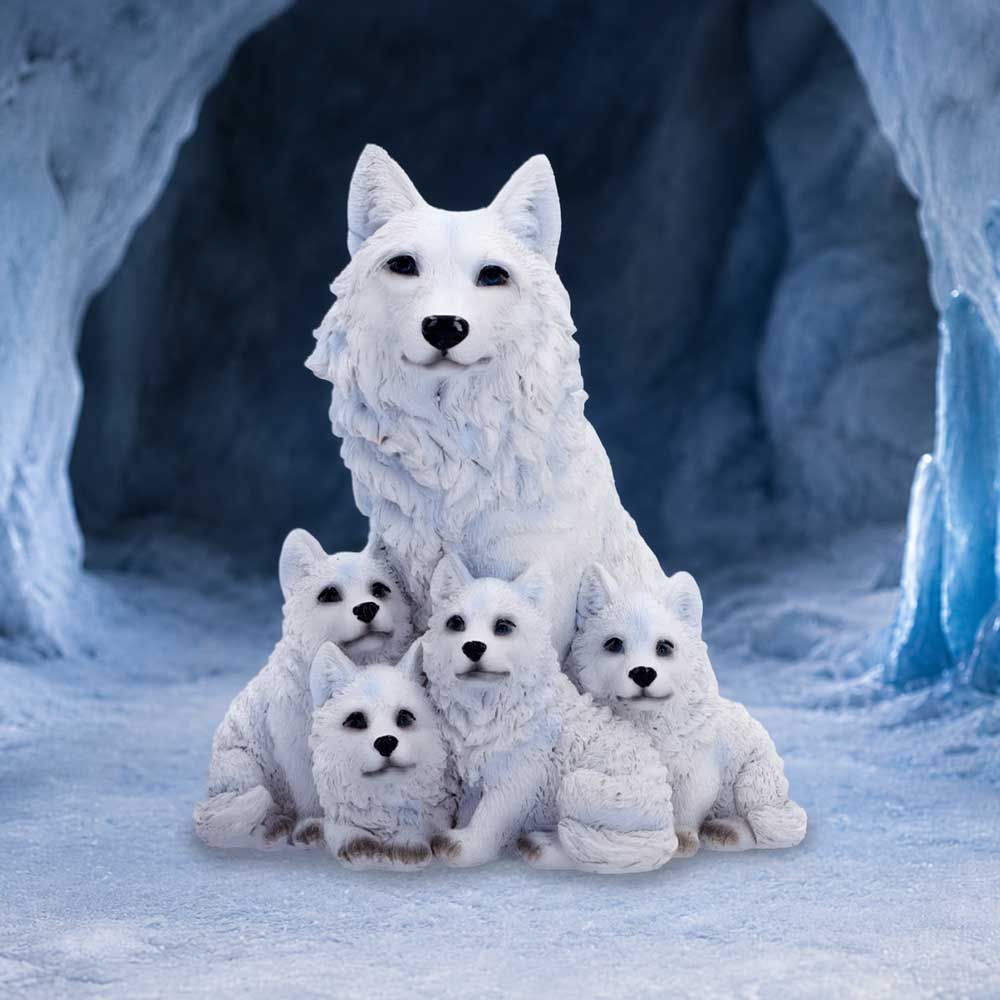 Arctic Bond wolf family ornament displayed in Arctic setting