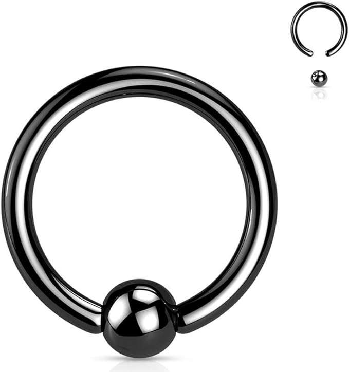 Captive Bead Ring, Ball Closure Ring 14G - Black