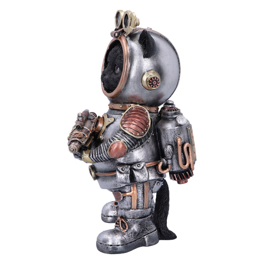 Side view of Cat-tack Space steampunk cat figurine