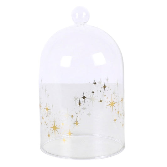 Clear glass candle cloche with celestial star design