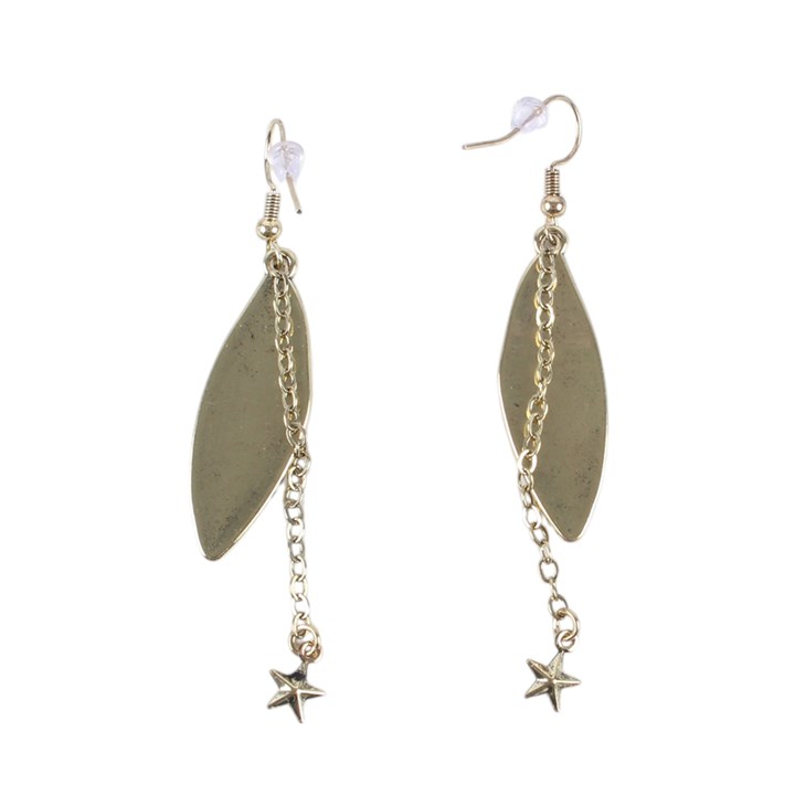 Fairy wing drop earrings with hanging star charms back view