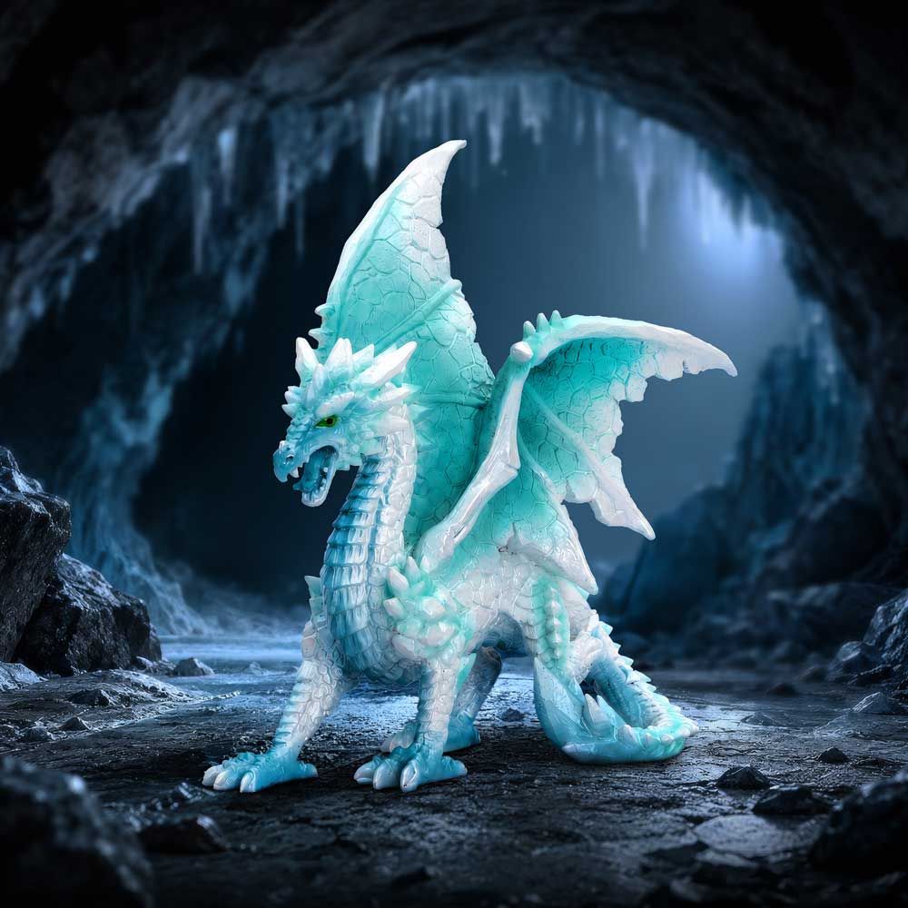 Glacier Ice Dragon fantasy ornament displayed in icy setting