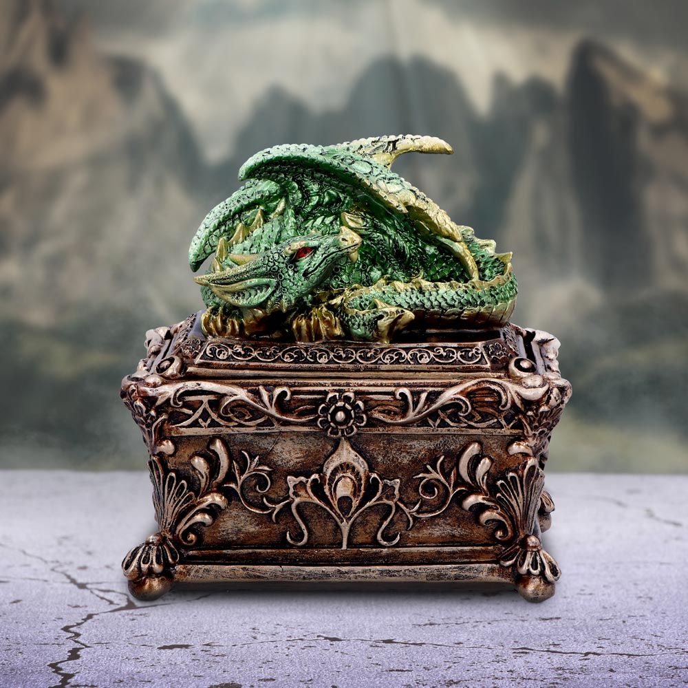 Guardian of the Hoard dragon box displayed in fantasy setting