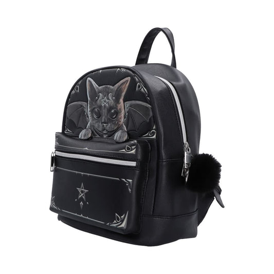 Side view of Malpuss gothic backpack with zipped compartments
