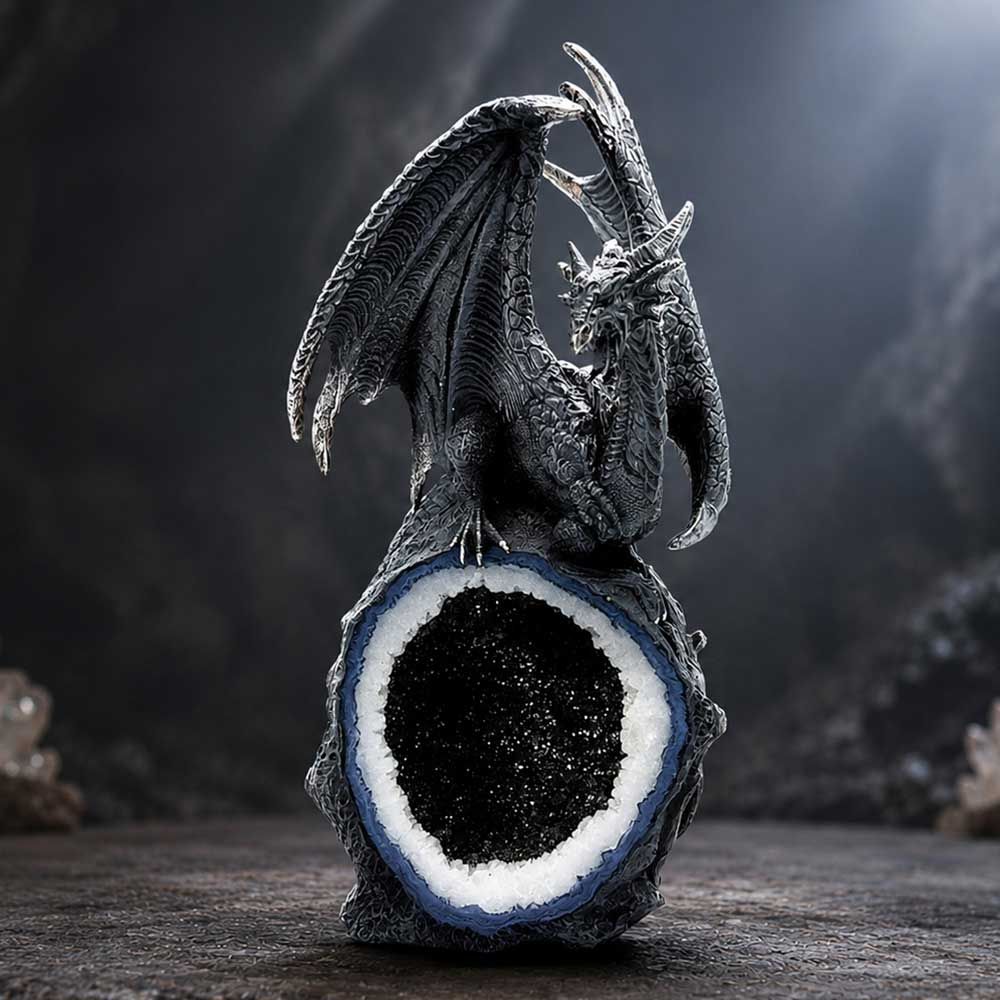 Black dragon and geode crystal gothic display