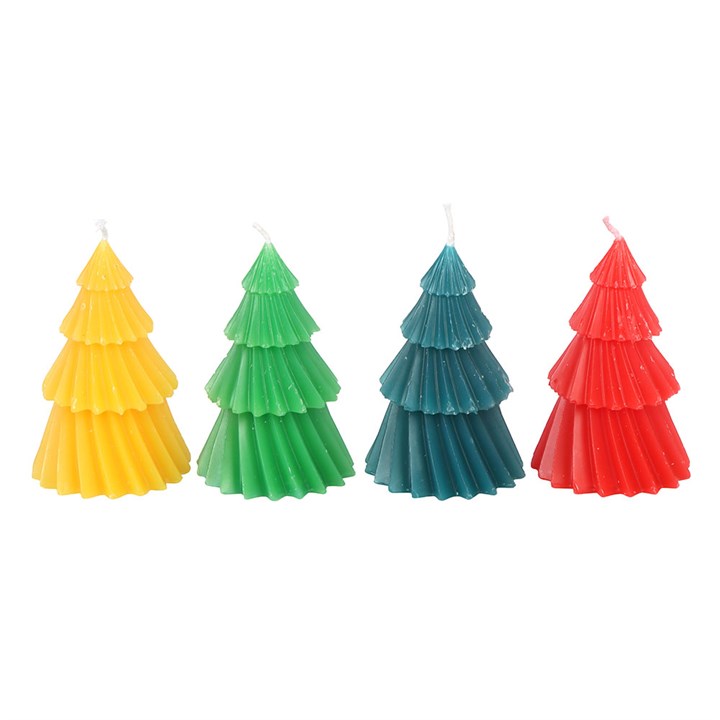 Set of 4 Colourful Christmas Tree Candles