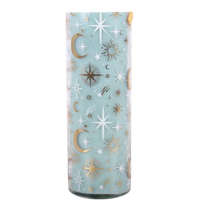 Blue Pastel Skies candle glass celestial pattern