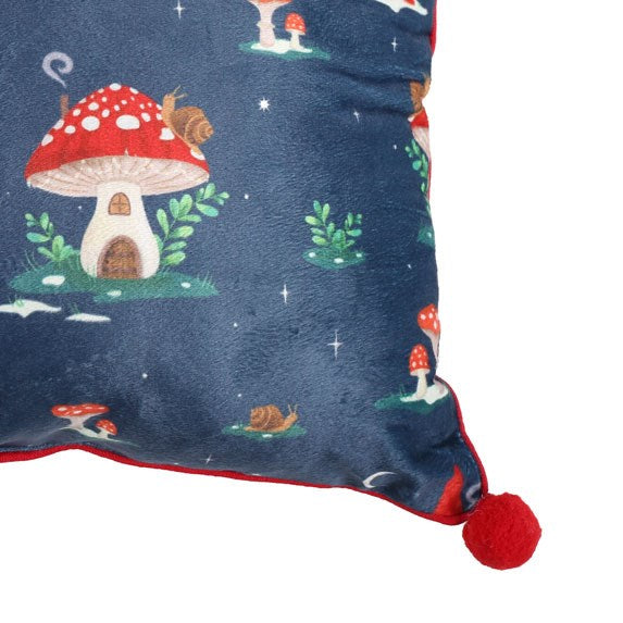 Side view of 35cm gnome and mushroom cushion