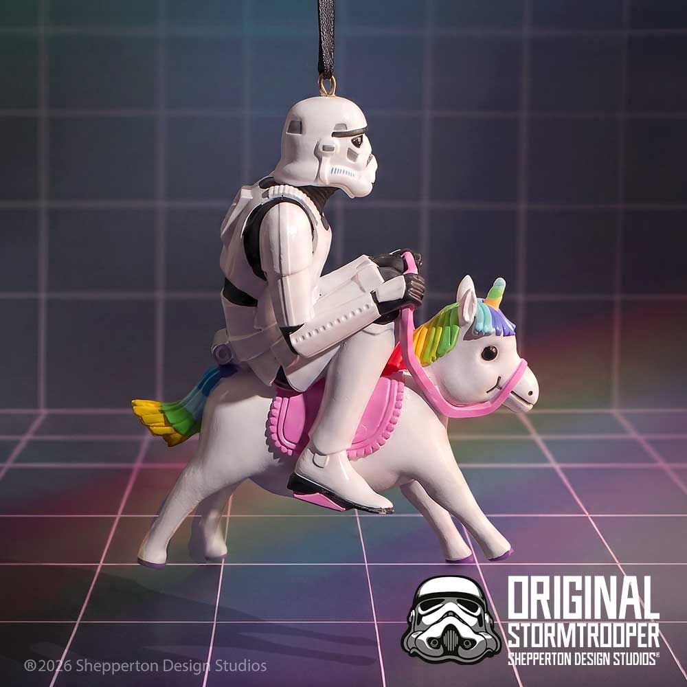 Stormtrooper riding colourful pony collectible ornament