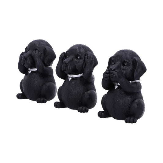 Three black Labrador see hear speak no evil figurines