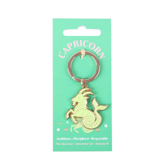 Capricorn zodiac keyring on backing card