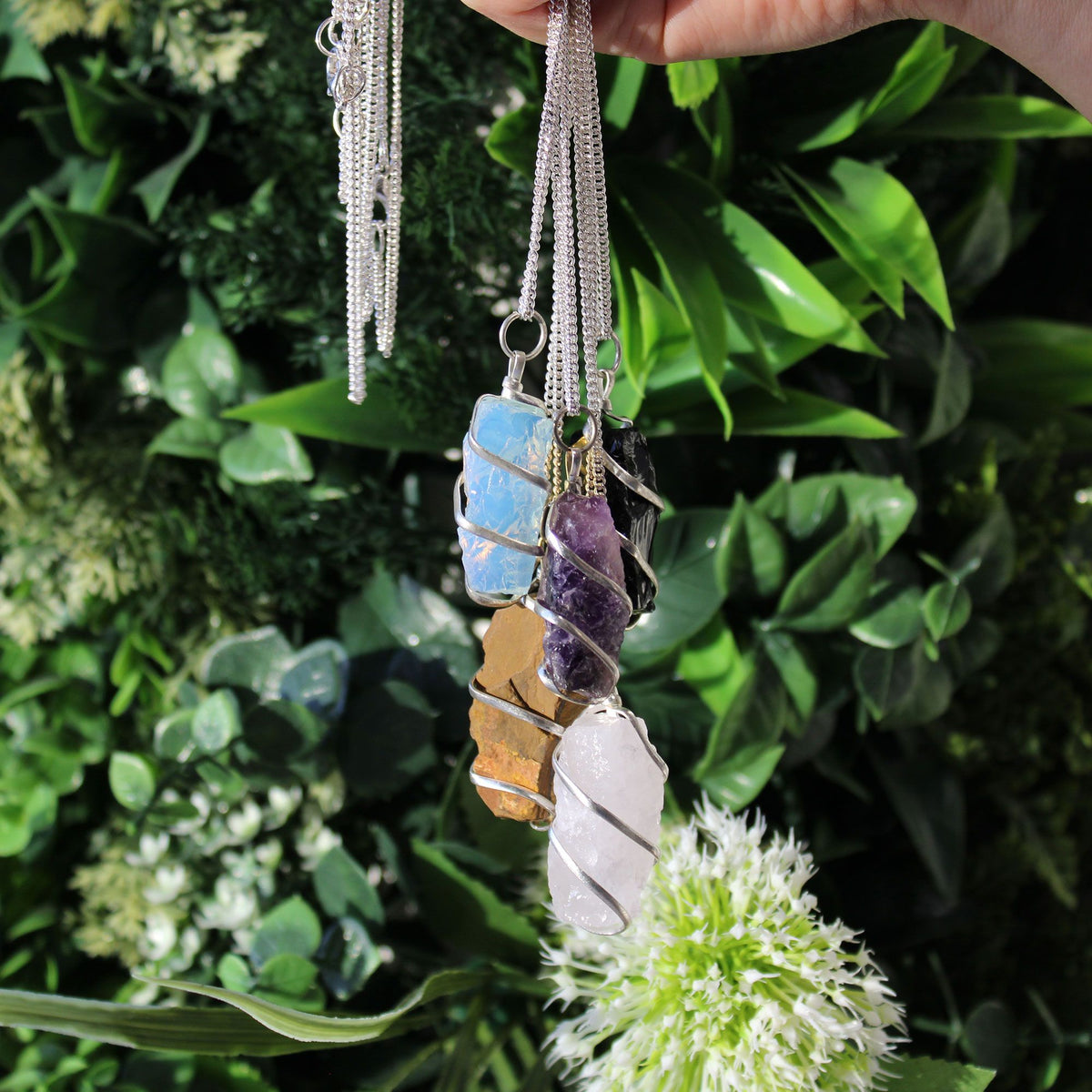 Cascade Wrapped Crystal Necklace - Rough Black Onyx