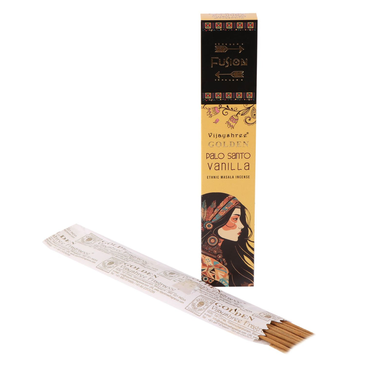 Palo Santo and Vanilla incense stick with Golden Fusion packaging