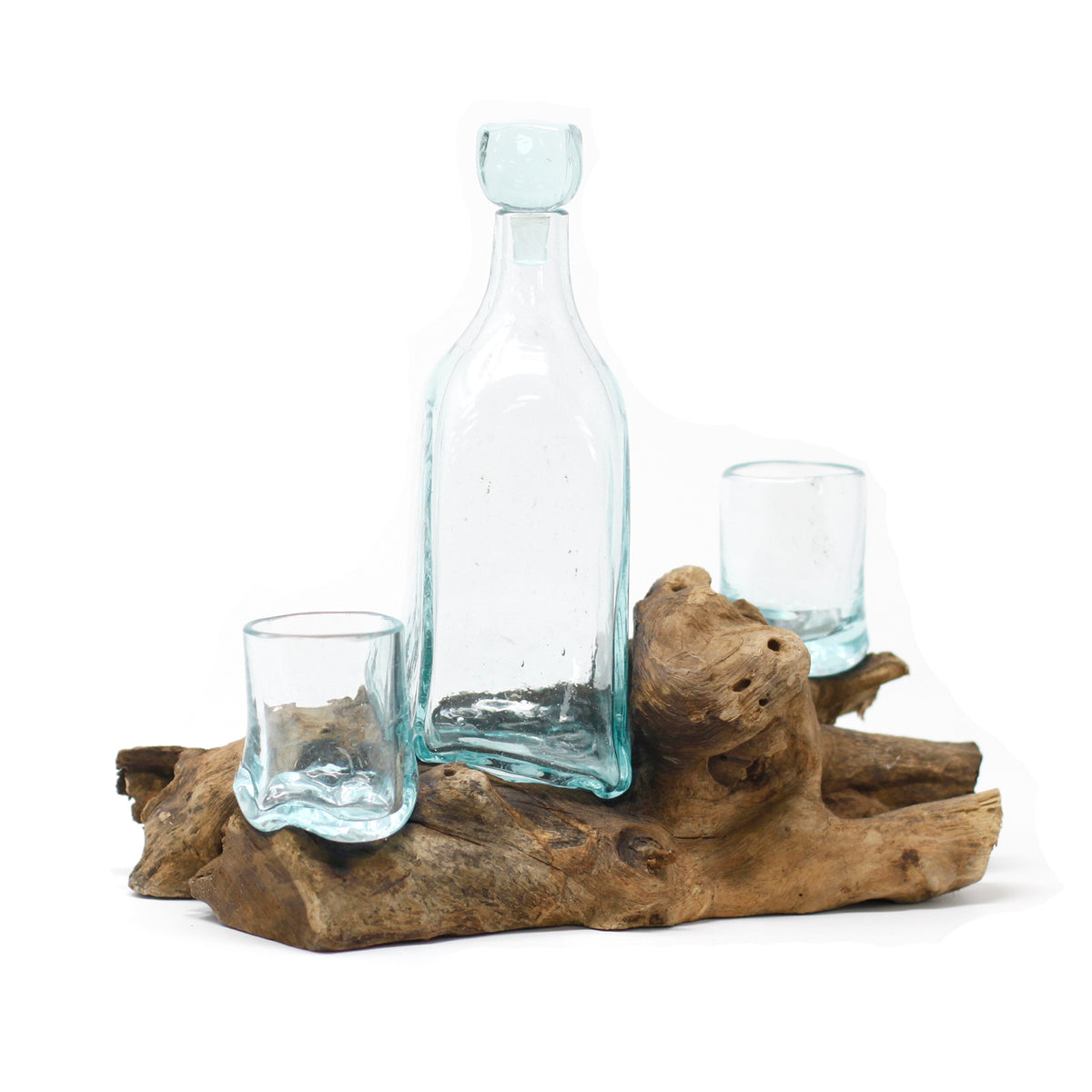 Molten Glass & Wood Whisky Decanter Set