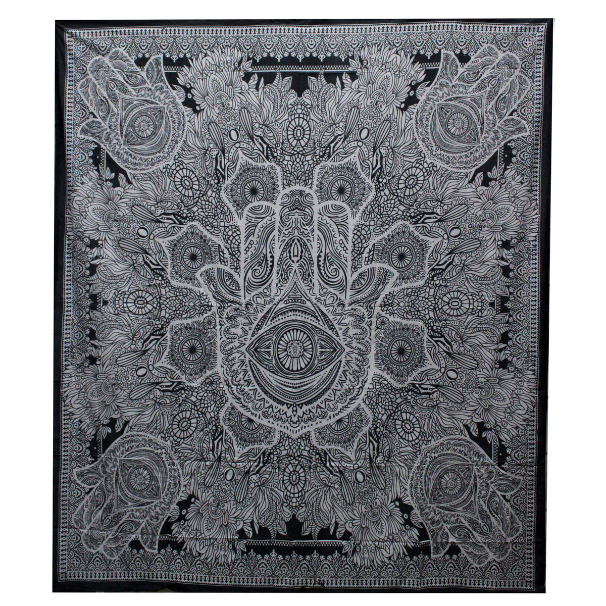 Large black and white Hamsa cotton wall hanging