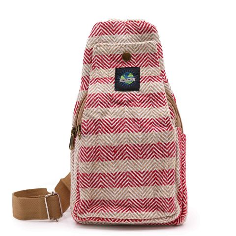 Natural Cotton Cross-Body Bags - Tan & Pink