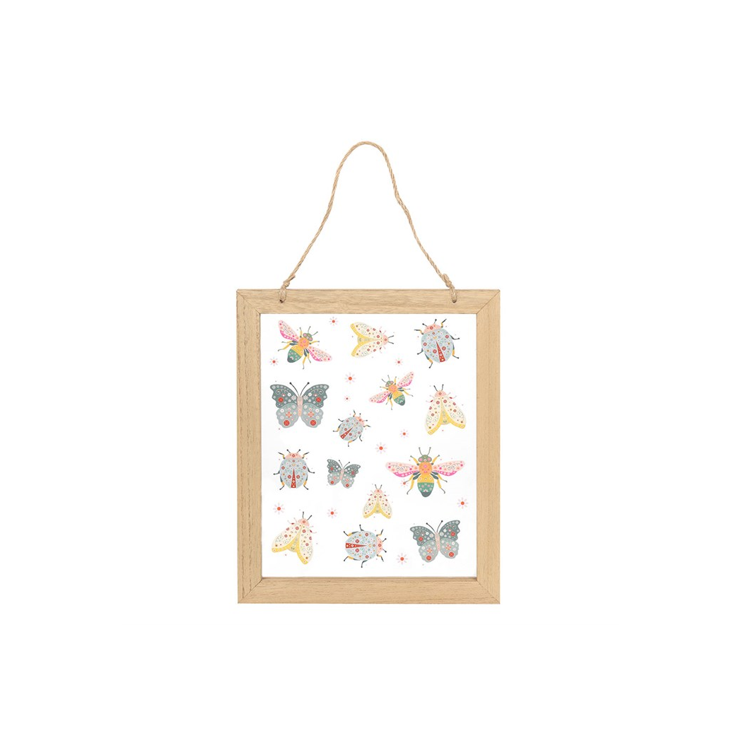 Butterfly and insect glass wall hanging with natural frame