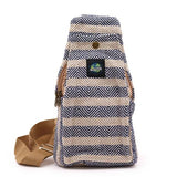 Natural Cotton Cross-Body Bags - Tan & Navy