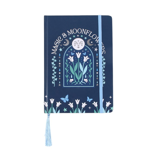 Front cover of Magic & Moonflowers celestial A5 notebook