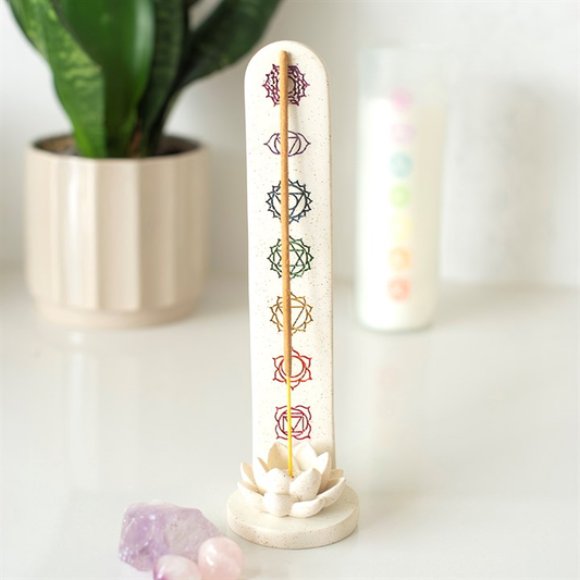 Chakra Flow Lotus incense stick holder with colourful chakra symbols