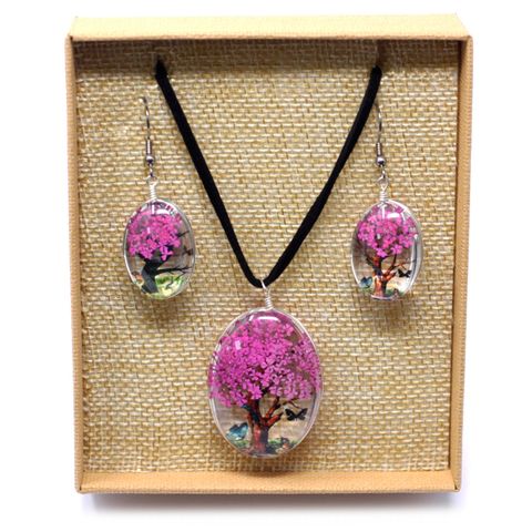 Pink Real Flower Jewellery Set