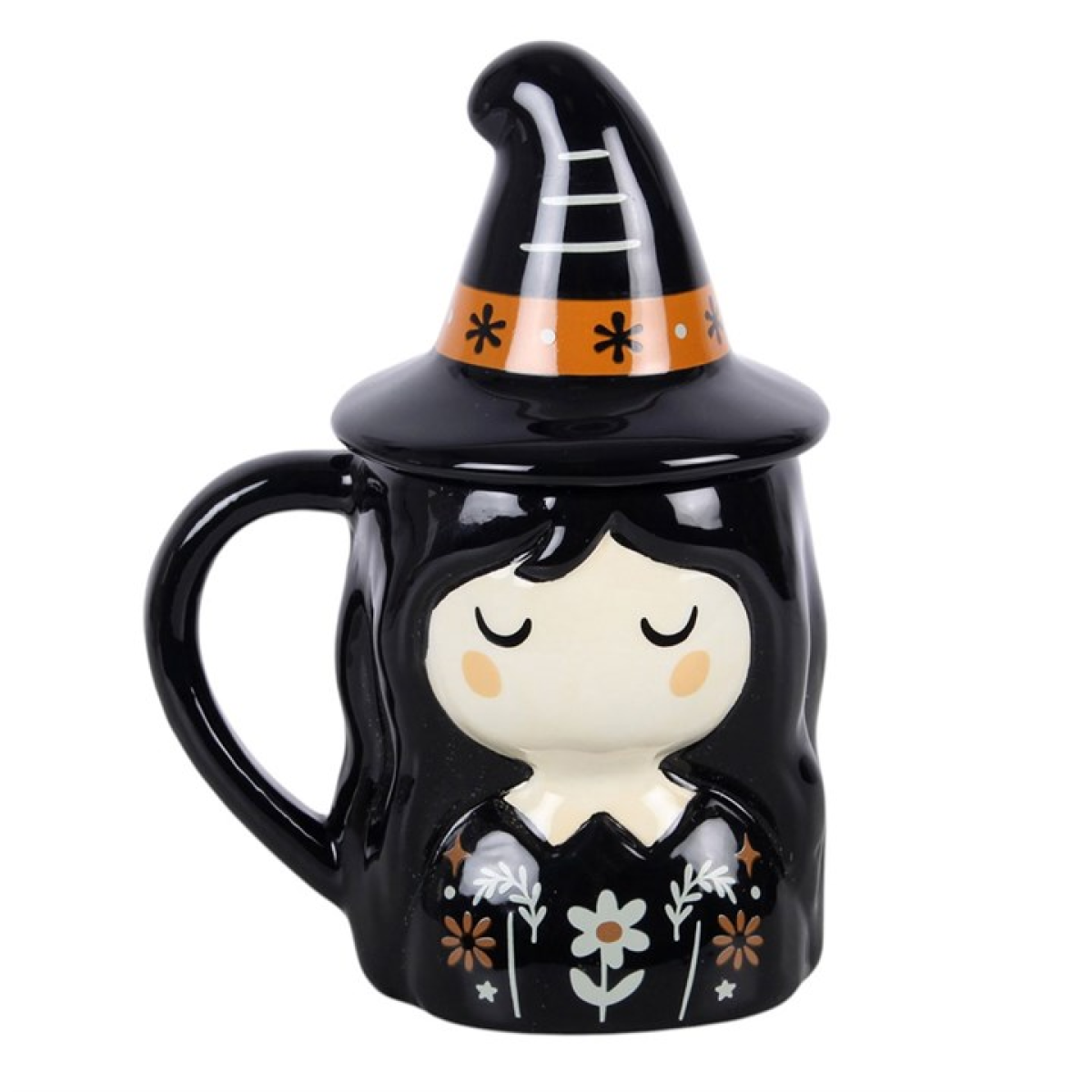 Frightful Folk Witch Mug showing pointed hat lid