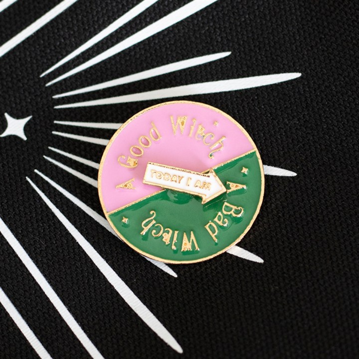 Good Witch Bad Witch spinning enamel pin badge