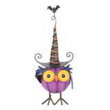 Purple Metal Owl Ornament with Witch Hat