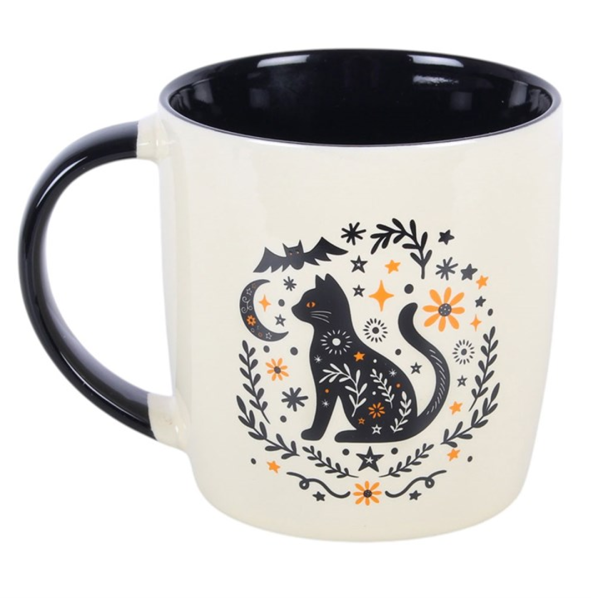 Black cat ceramic mug front view