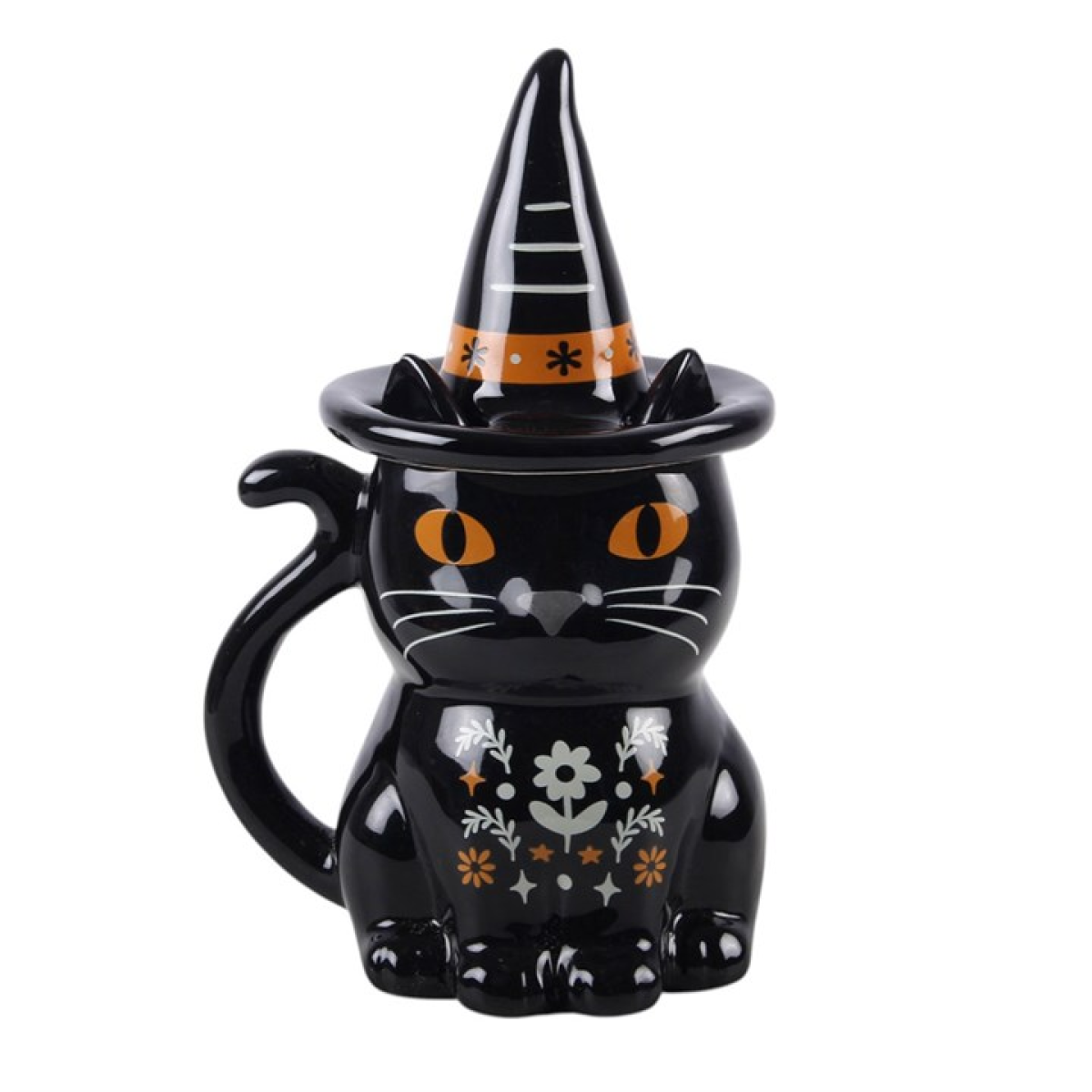 Black cat mug with witch's hat lid