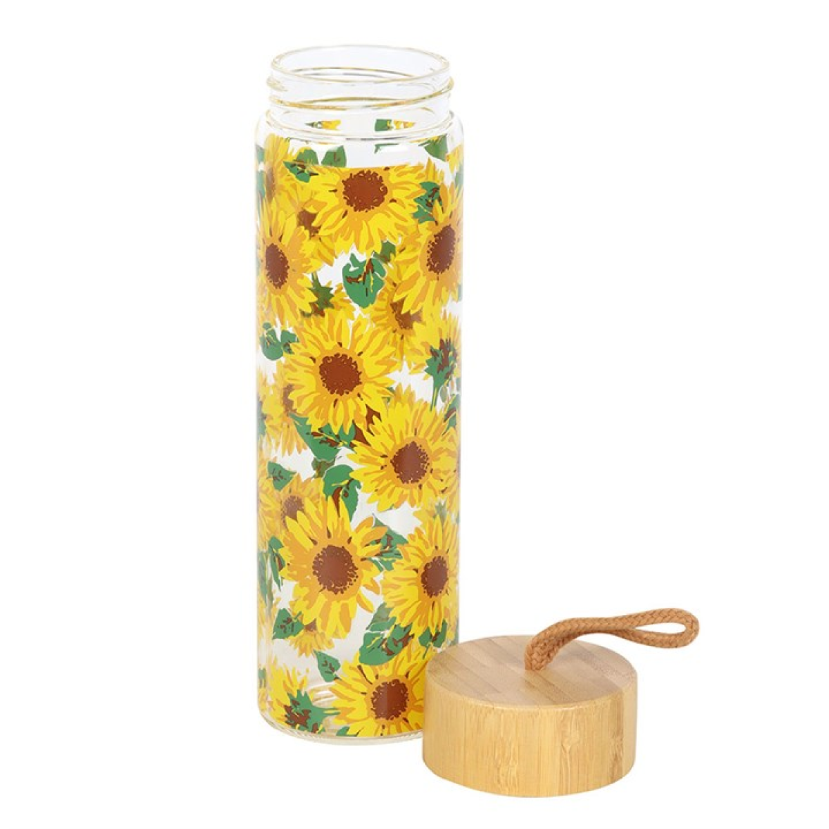 Sunflower water bottle with bamboo lid removed