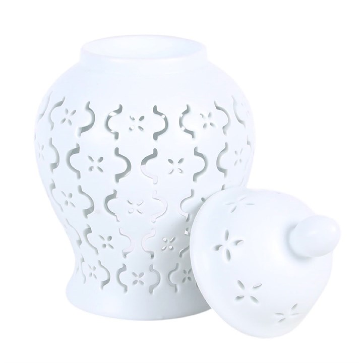 White Moroccan lantern ceramic oil burner and wax warmer with lid
