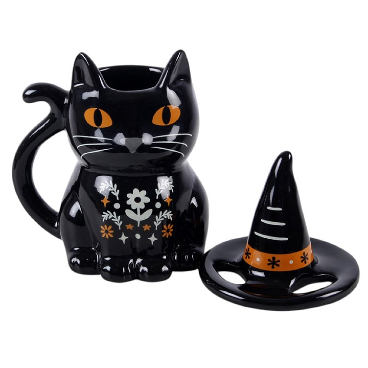 Frightful Folk black cat mug with removable lid