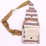 Natural Cotton Cross-Body Bags - Burgundy & White