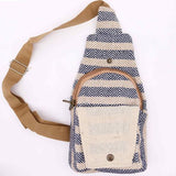 Natural Cotton Cross-Body Bags - Tan & Navy