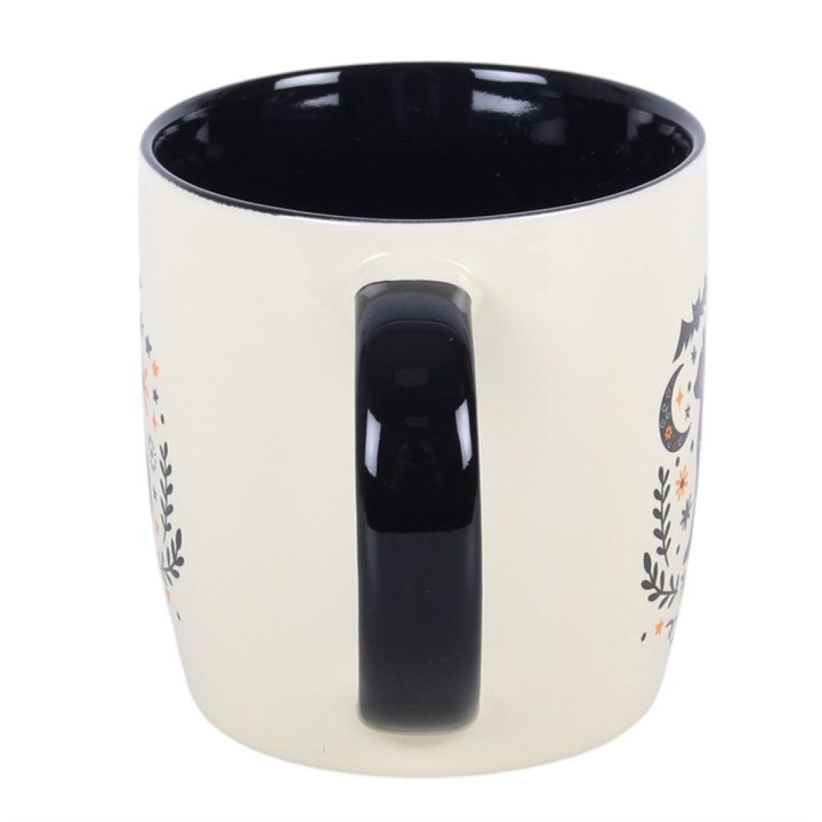 Black cat mug handle and rear view