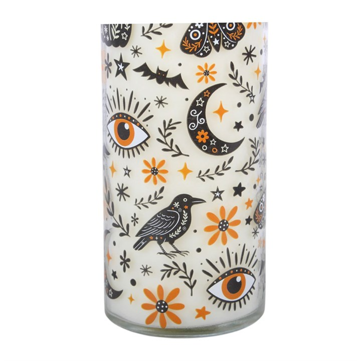 Folk-inspired autumn print on Frightful Folk Toasted Pumpkin tube candle