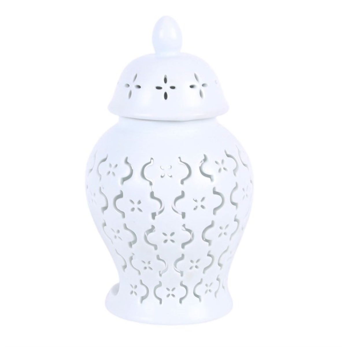 White Moroccan lantern ceramic oil burner and wax warmer front