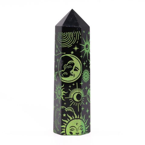 Black Obsidian Crystal Point - Mystic Story - Forest Green