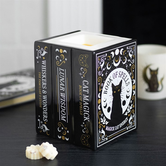 Black Cat Spell Book Oil Burner