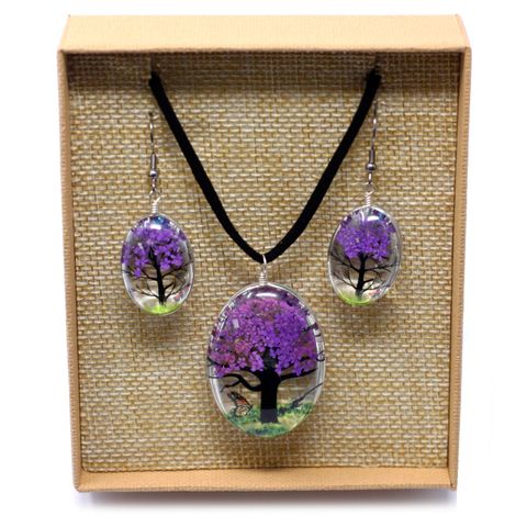 Purple Lavender Real Flower Jewellery Set