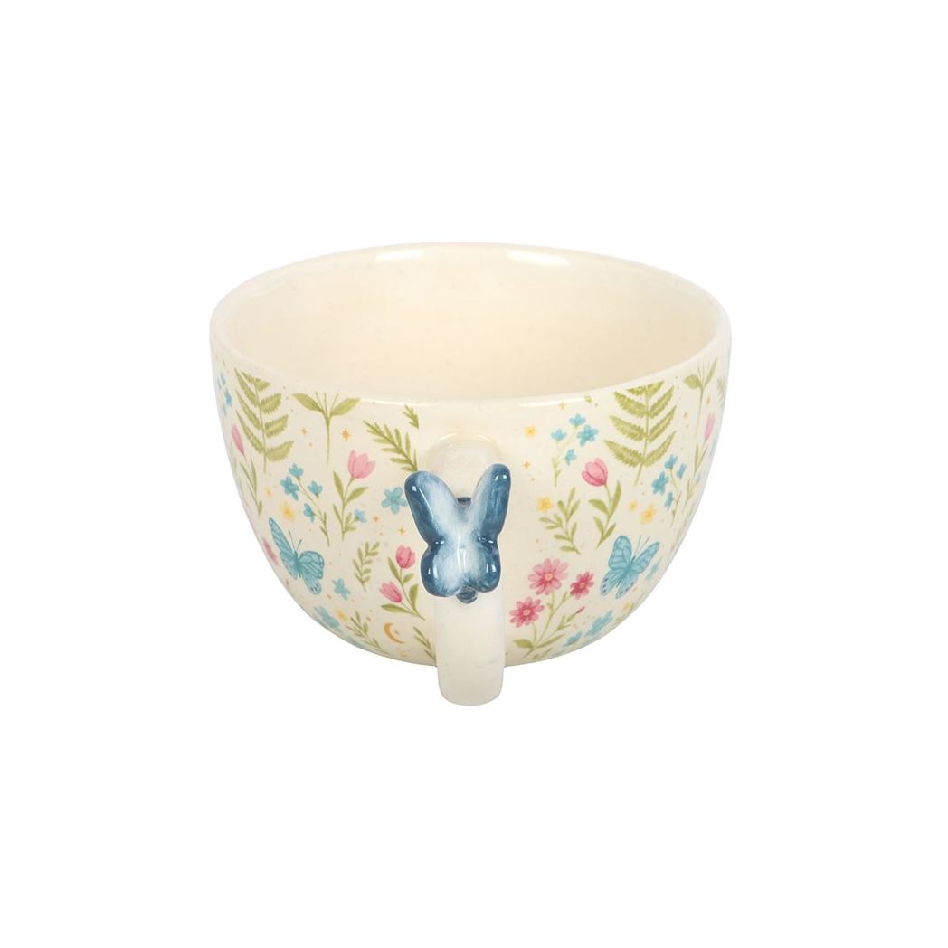 Luna Bloom pastel flower and butterfly ceramic mug