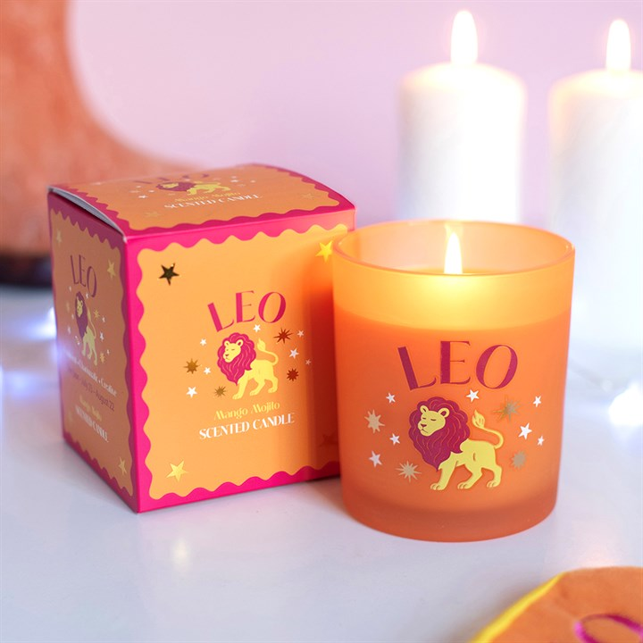 Zodiac Zest Leo mango mojito scented candle with matching gift box