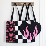 Checkerboard Tote Bag & Heart Pin Badge