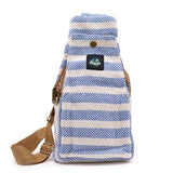 Natural Cotton Cross-Body Bag - Blue & White