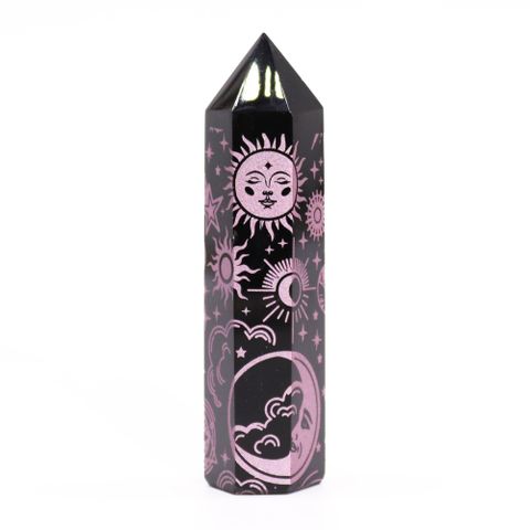 Black Obsidian Crystal Point - Mystic Story - Rose Pink