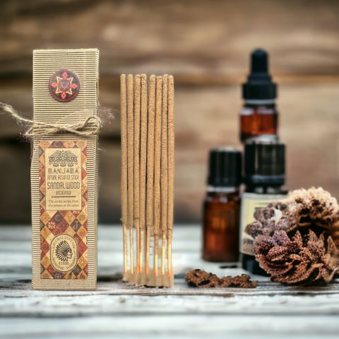 Sandalwood Ritual Resin Incense Sticks handmade in India, pack of 8 with incense packaging